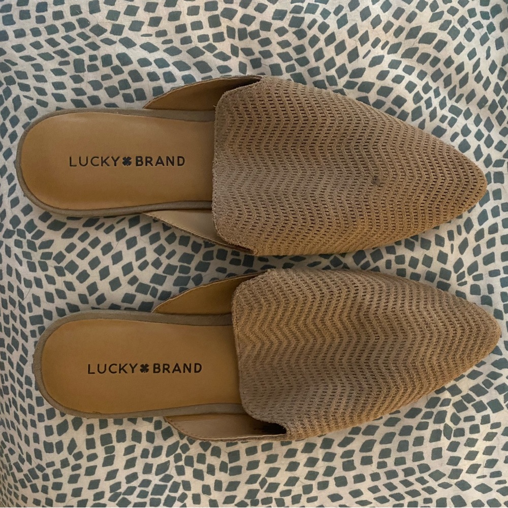 Taupe suede mules